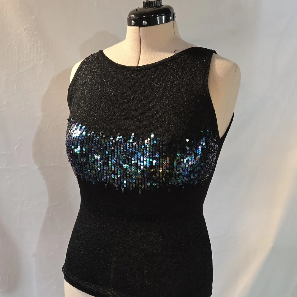 Vintage Passport Black Sequin Tank Top - Picture 1 of 10